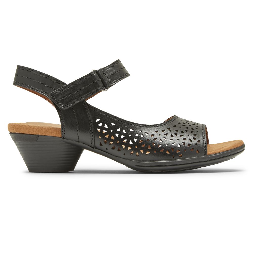 Rockport Canada Cobb Hill Laurel Perforated - Womens Sandals Black (GPQ819435)